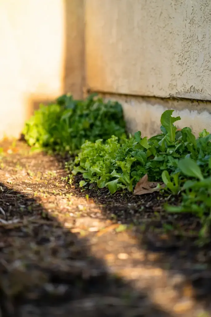 Vegetable bed sheltered against a warm south-facing wall in zone 9