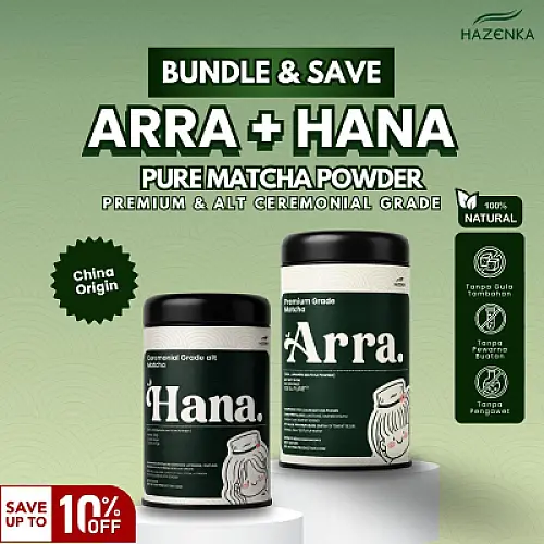 [BUNDLING HEMAT] Matcha ARRA dan HANA - Pure premium and alt ceremonial matcha grade by HAZENKA minuma matcha pure powder
