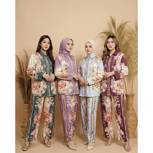 Hurraya - Sierra One Set Wanita Setelan One Set Kekinian Nyaman Silk Tipis Premium Motif Elegan