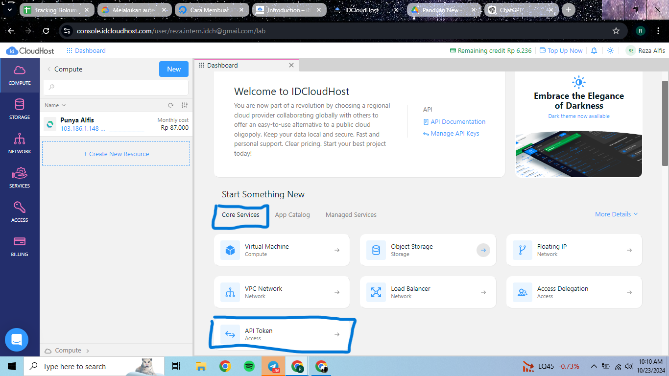 Membuat Token Akses Pribadi untuk API IDCloudHost