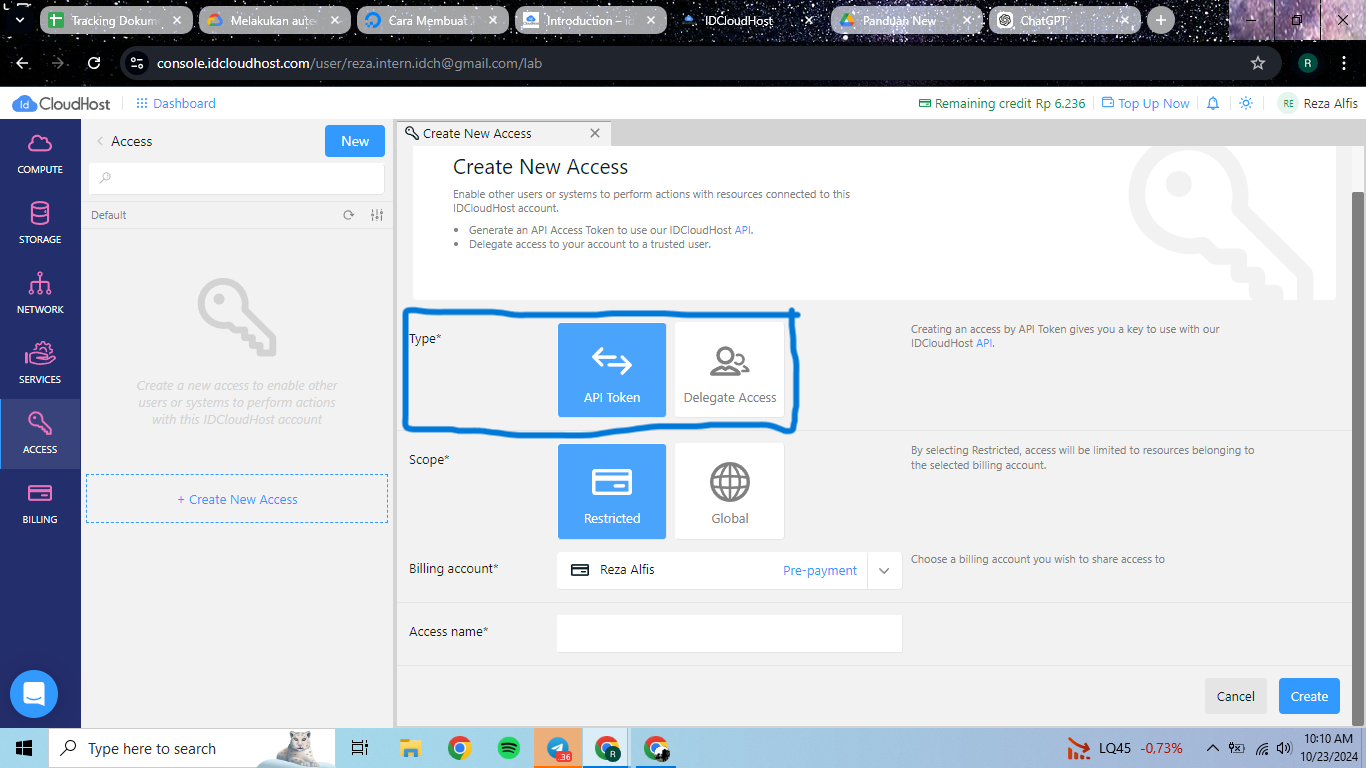 Membuat Token Akses Pribadi untuk API IDCloudHost