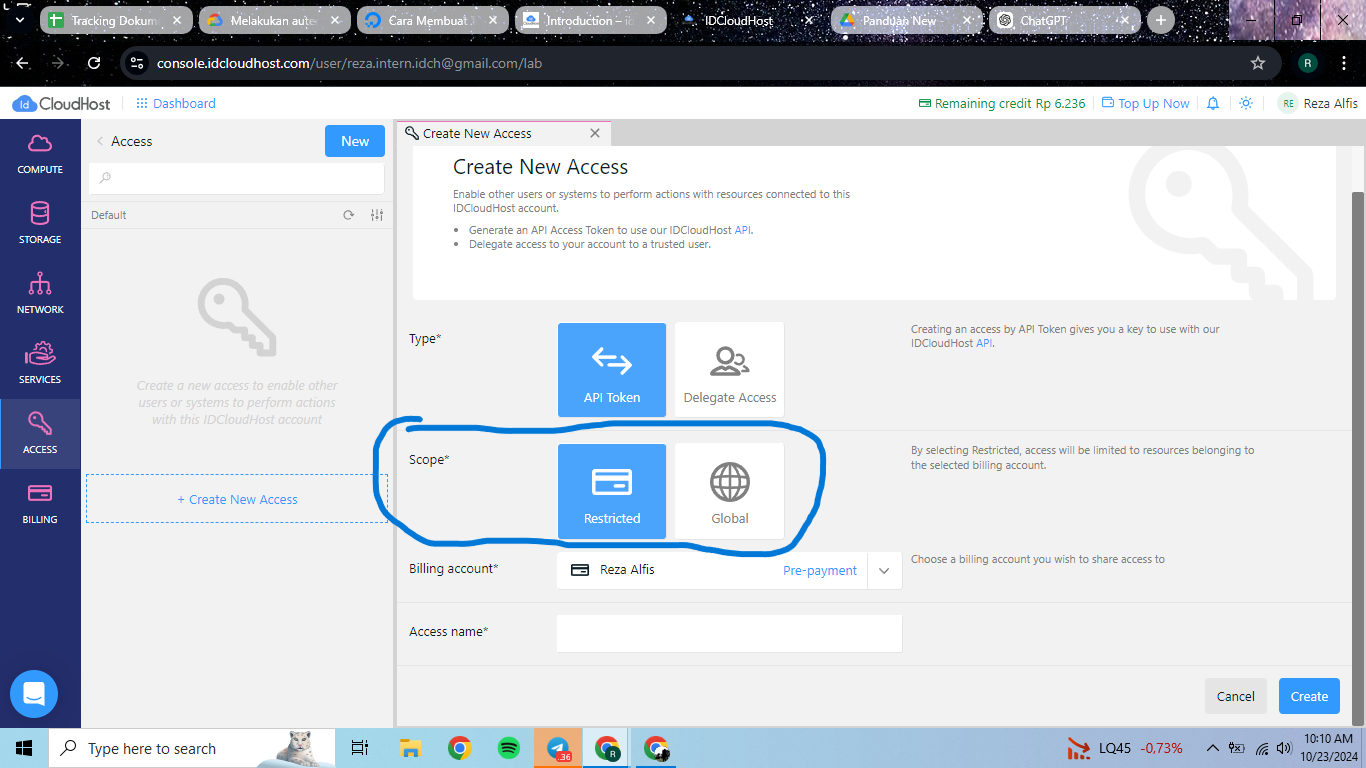 Membuat Token Akses Pribadi untuk API IDCloudHost