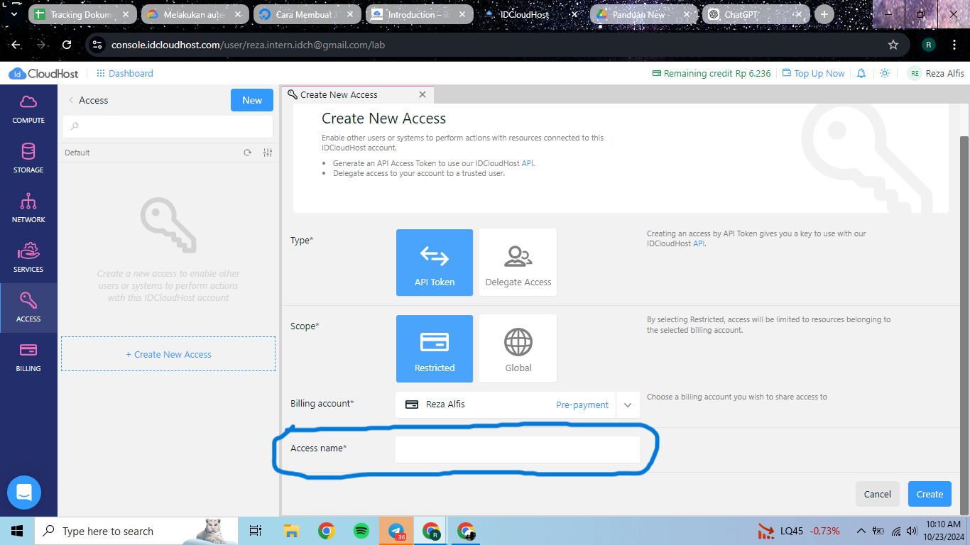 Membuat Token Akses Pribadi untuk API IDCloudHost