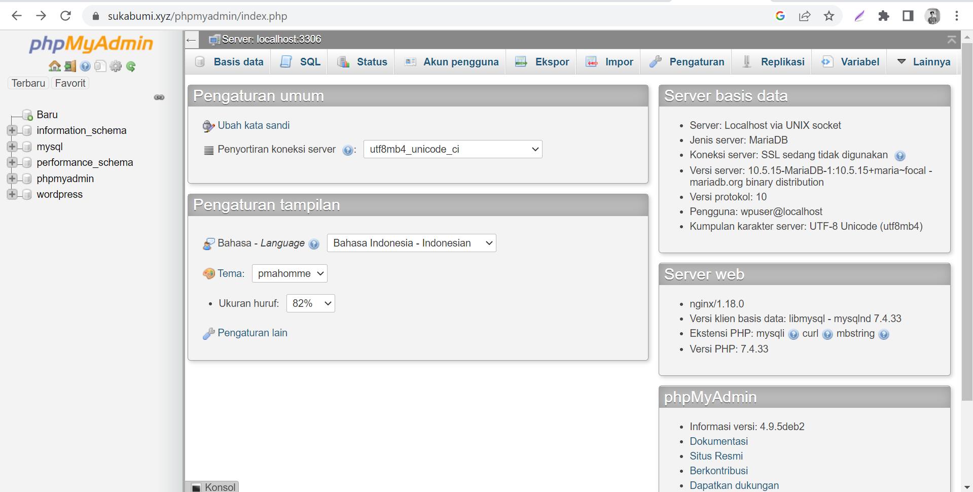 Login ke PhpMyAdmin