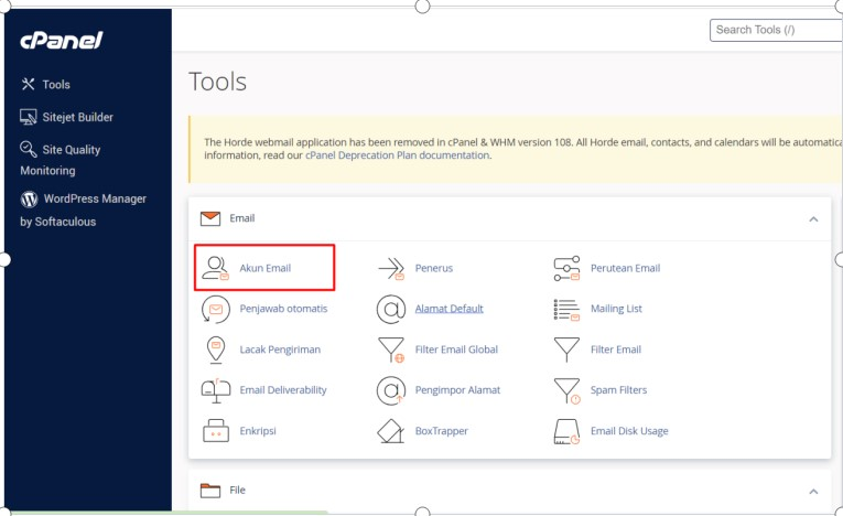 Tampilan cPanel