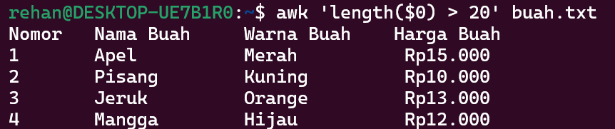 Mencetak Baris dengan Lebih, Kurang, dan Sama dari Jumlah Karakter
