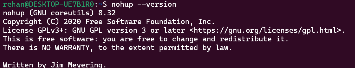 sintaks untuk mengetahui versi nohup di linux