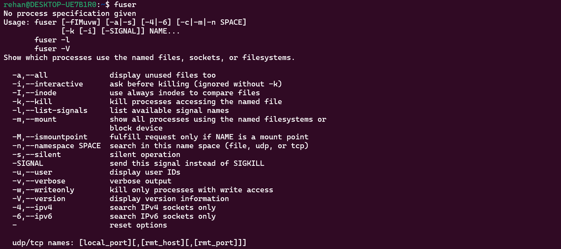 cara melihat opsi tersedia di fuser linux