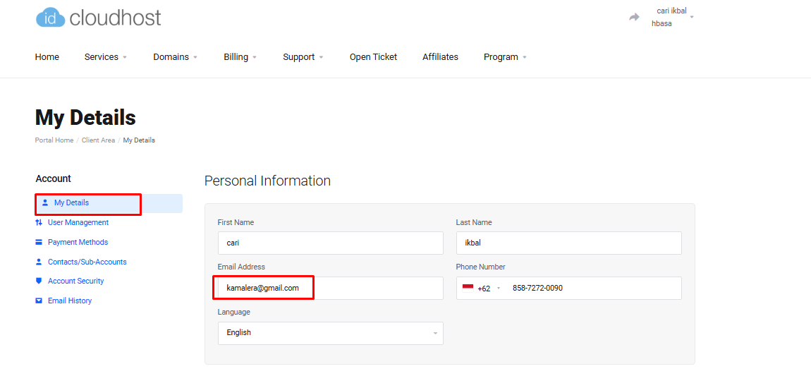 Mengubah Email Owner di Client Area 