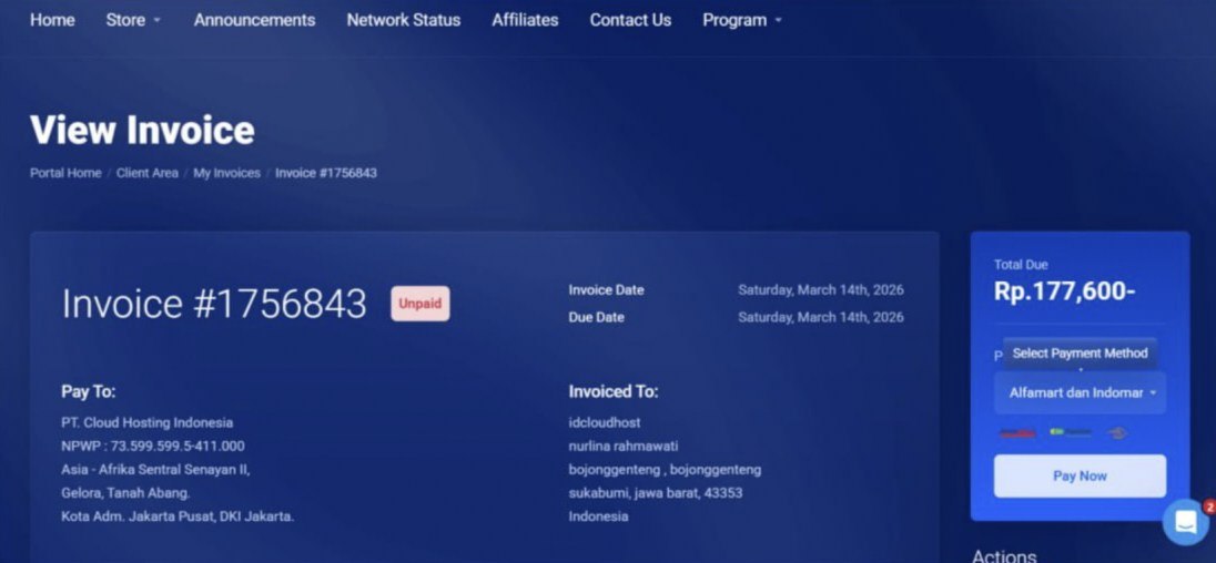 konfirmasi pembayaran IDCloudHost