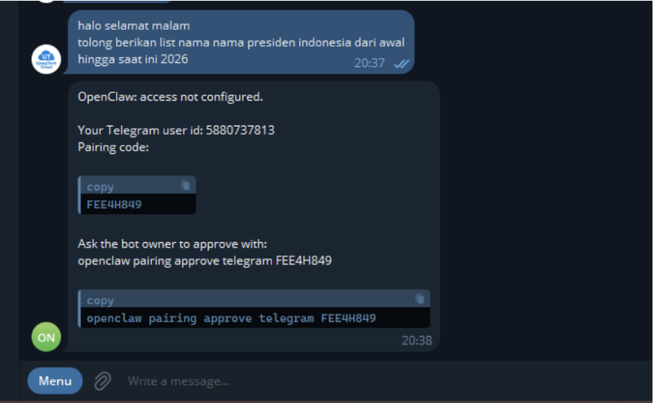 menambahkan telegram ke openclaw