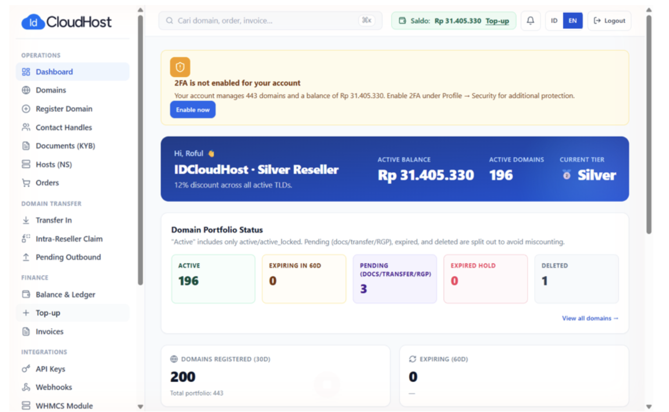 top up saldo domain