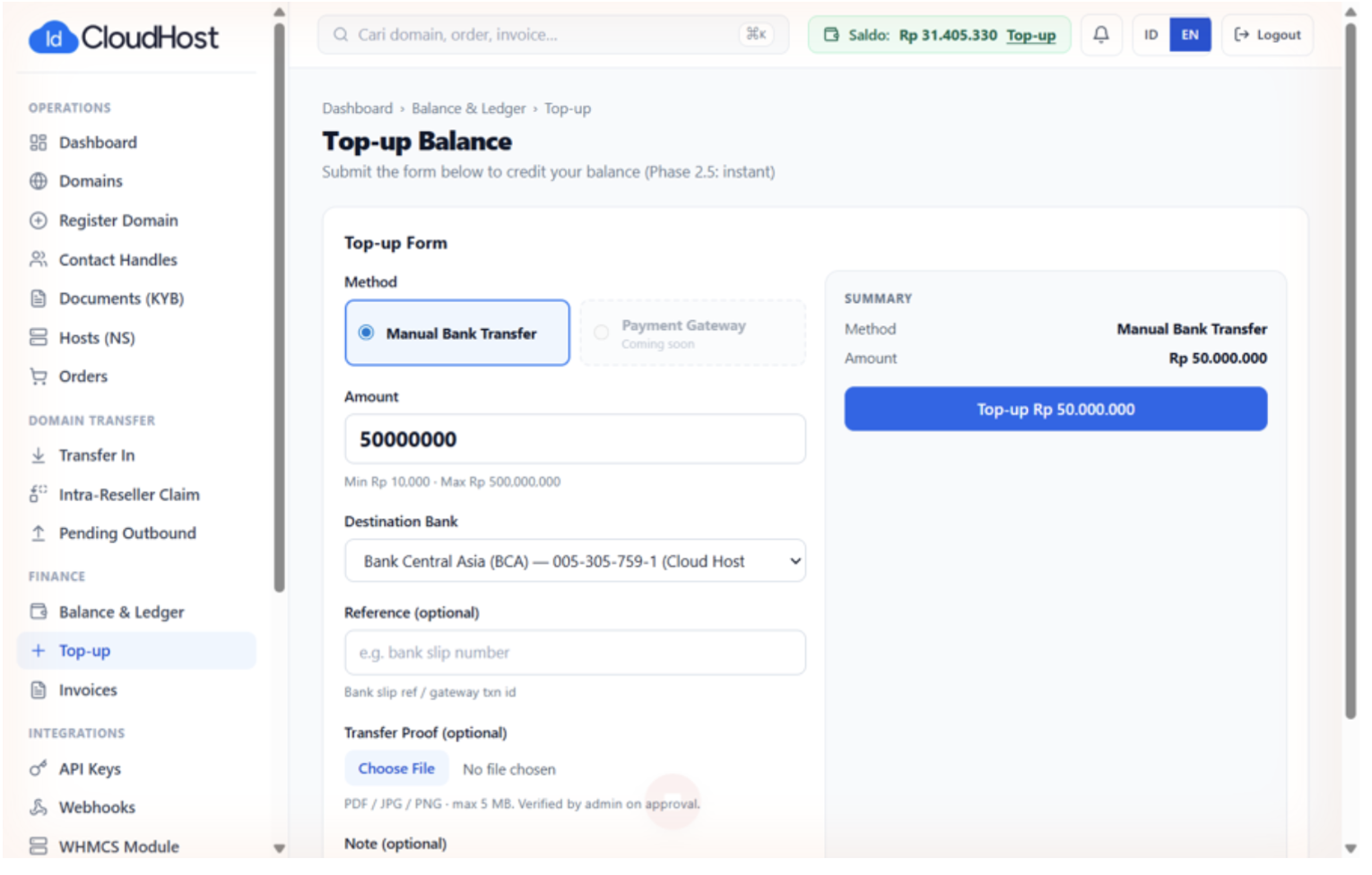 top up saldo reseller domain
