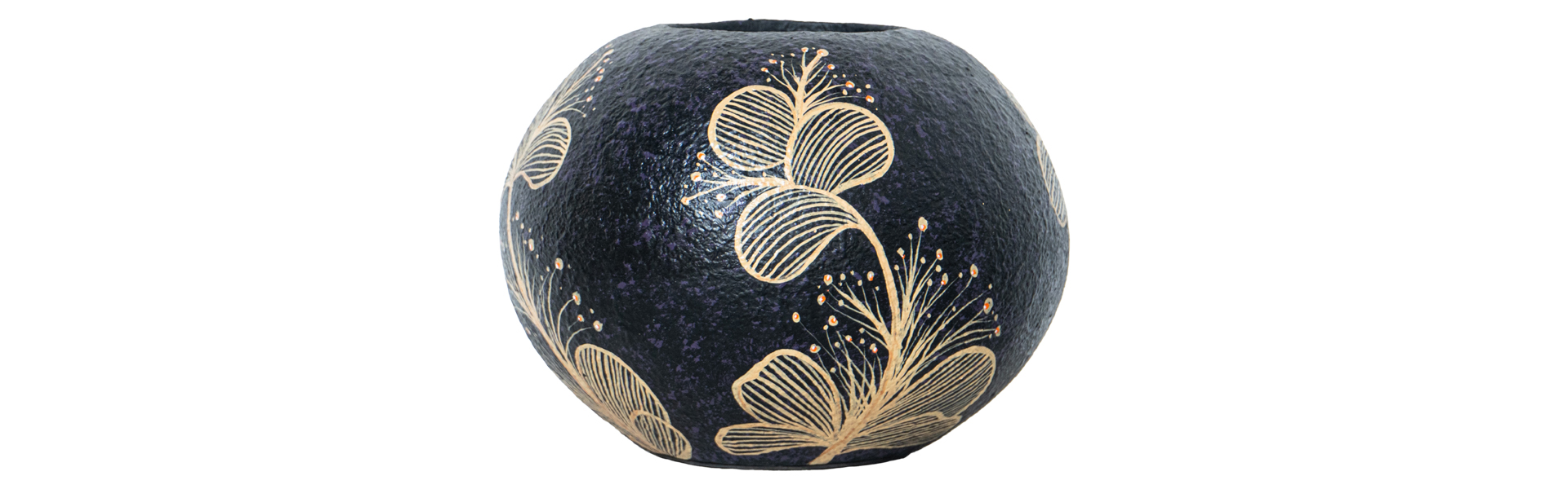 Ball Pot - M - Black Flower