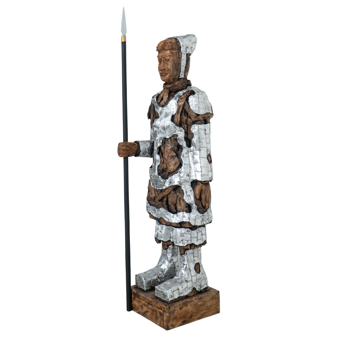 Standing Chinese Warrior - XJ - Natural Silver - Plate - Right Spear (Wood)