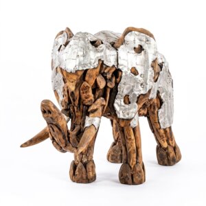 Nose Up Elephant - S - Natural Silver