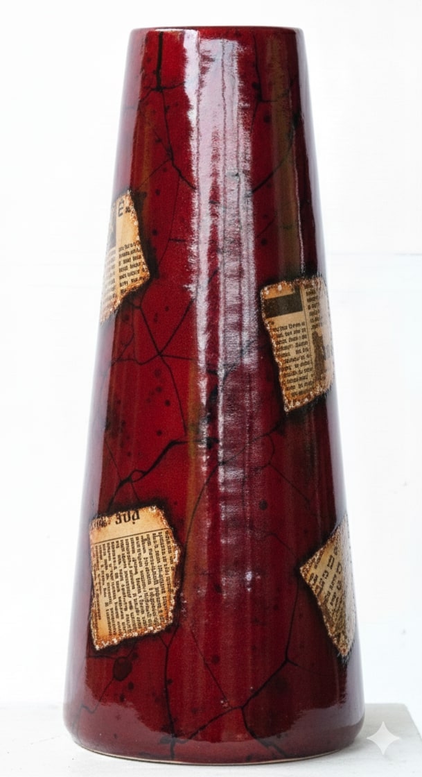 Pyramid Vase - T - Red GL Newspaper