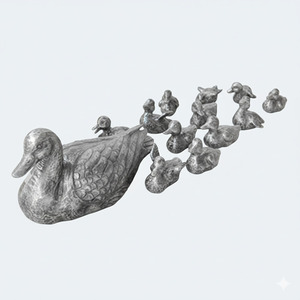 Mom Duck And Kids - S - Black Silver TP