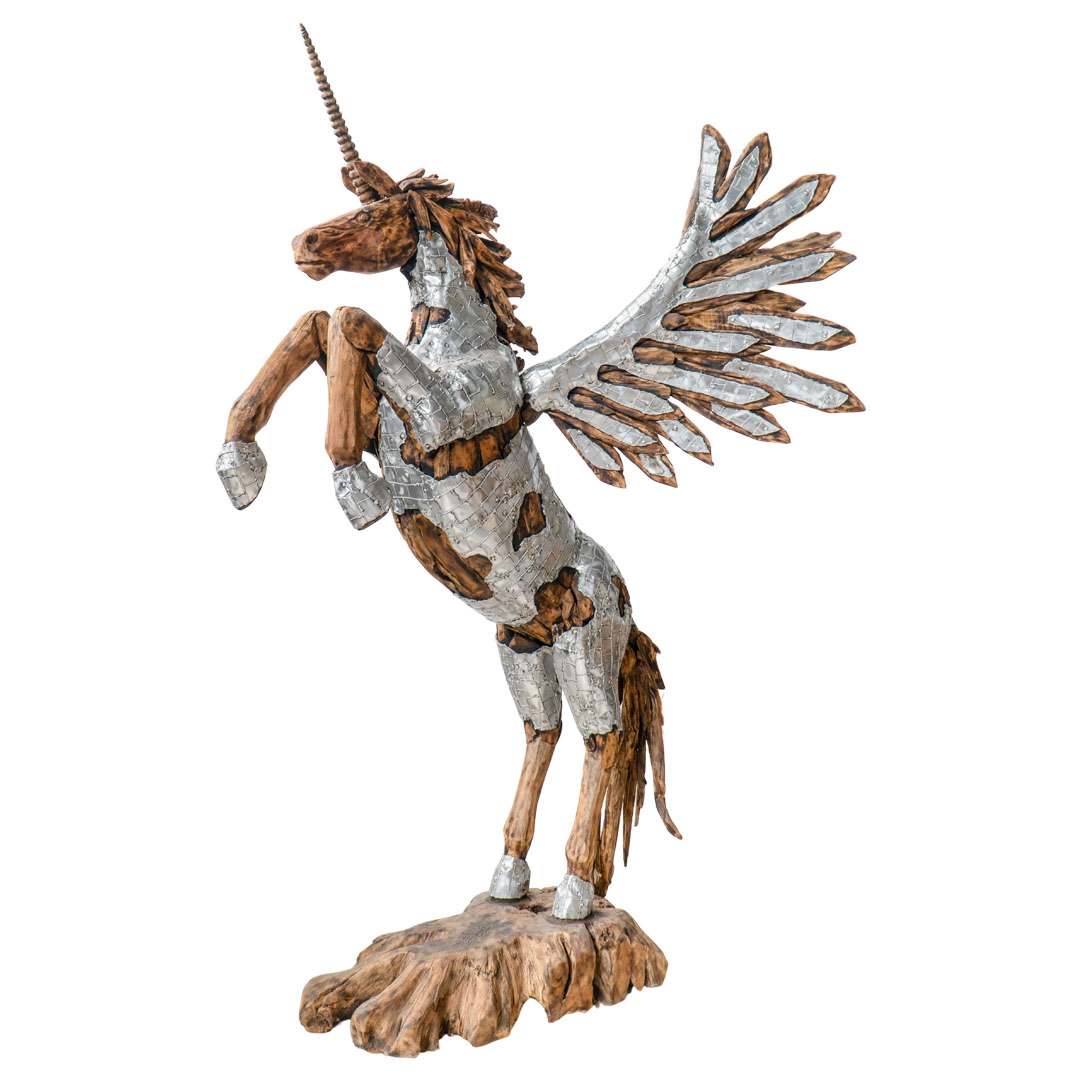 Winged Mustang with Plat and Horn - XJ - Natural Silver