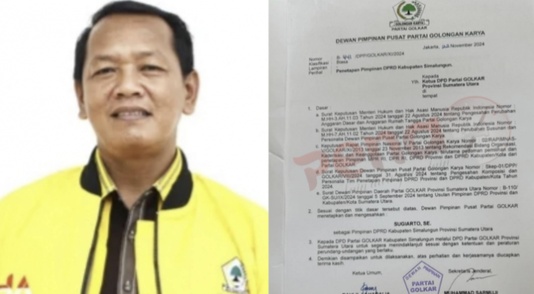 Aneh…!! Rekom Belum Diterima Sekretariat, Meski DPP Sahkan Sugiarto Pimpinan DPRD Simalungun