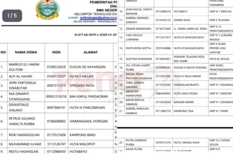 Terbongkar!! Pasca SPMB 2026, dari Siswa Sisipan SMK Negeri 2 Siantar “Dikutip 500 Ribu/Orang”