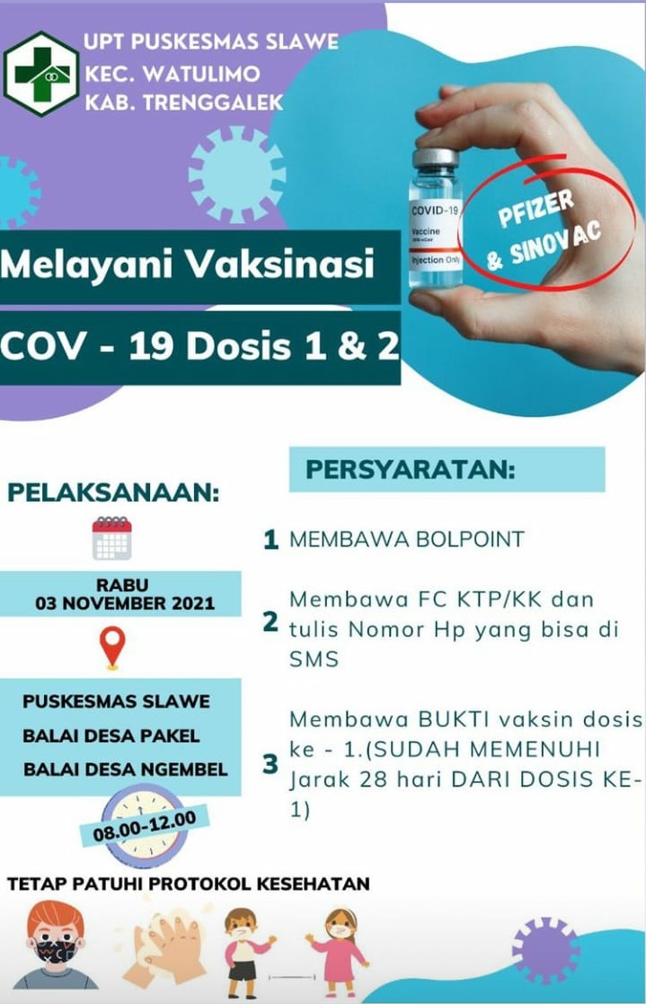 Info vaksinasi Covid-19 Trenggalek di Kecamatan Watulimo, Rabu 3 November 2021