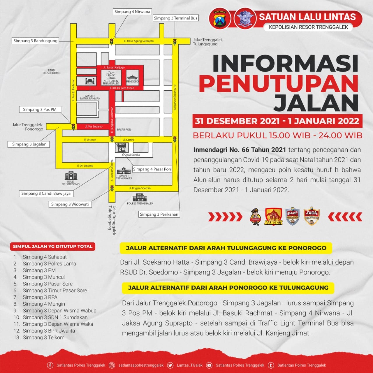 Informasi penutupan jalan saat perayaan Tahun Baru di Trenggalek