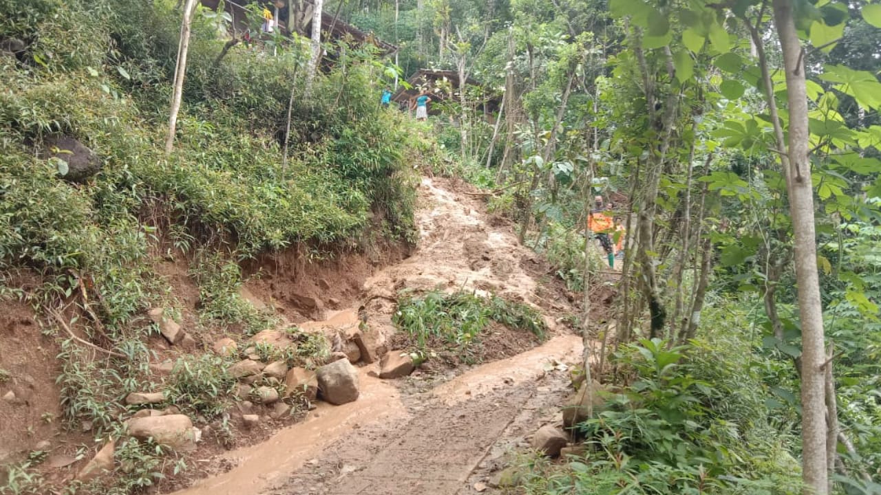 Tanah Longsor Tutup Jalan Penghubung Dusun di Kecamatan Dongko Trenggalek