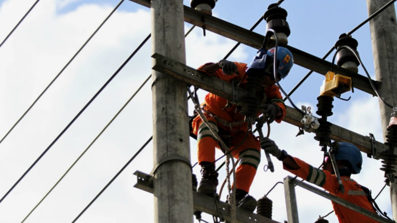 Petugas PLN sedang memperbaiki jaringan listrik saat pemadaman listrik