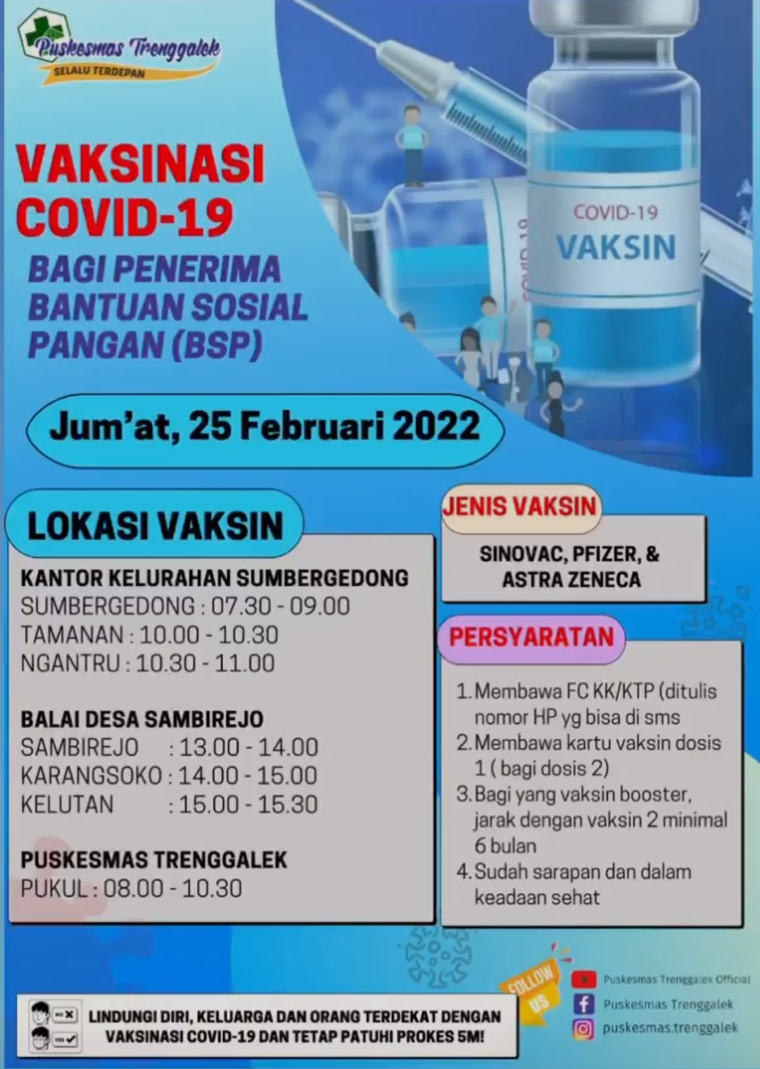 Jadwal vaksin Covid-19 di Kecamatan Trenggalek