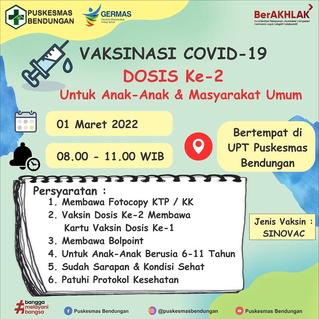 Jadwal vaksin Covid-19 di Kecamatan Bendungan