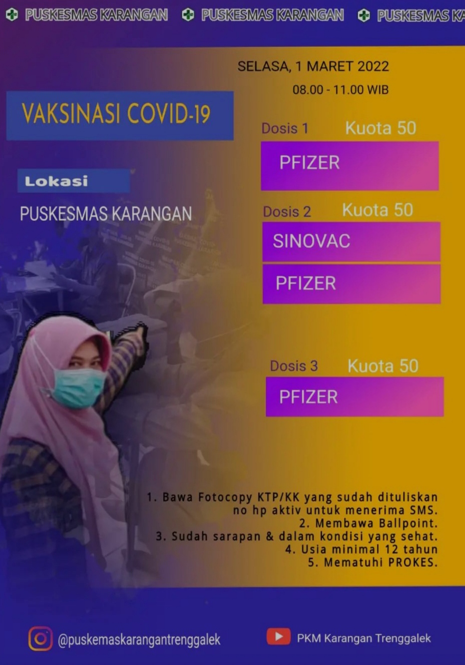 Jadwal vaksin Covid-19 di Kecamatan Trenggalek