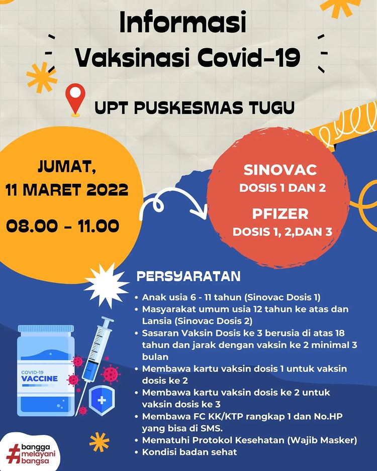 Jadwal vaksin Covid-19 di Kecamatan Tugu