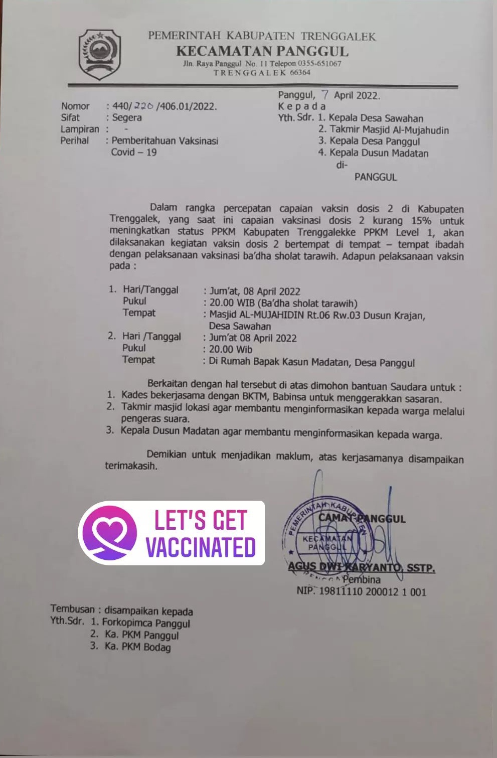 Jadwal Vaksin Covid-19 di Kecamatan Panggul