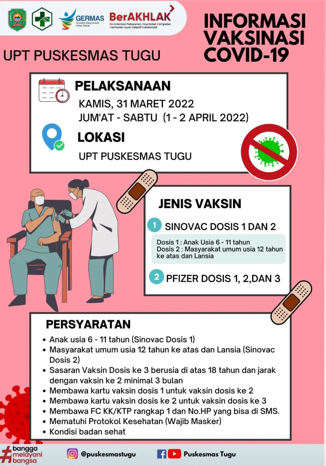 Jadwal Vaksin Covid-19 di Kecamatan Tugu