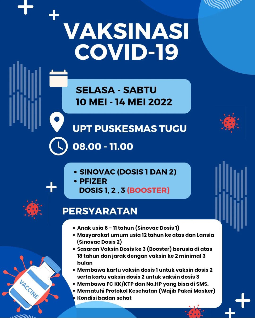 Jadwal vaksin Covid-19 di Kecamatan Tugu