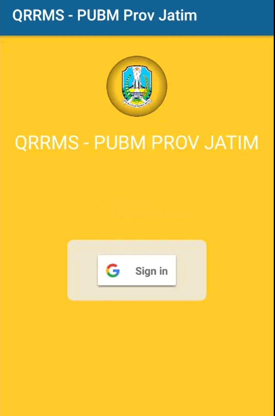 Tampilan awal di aplikasi QRRMS Jawa Timur