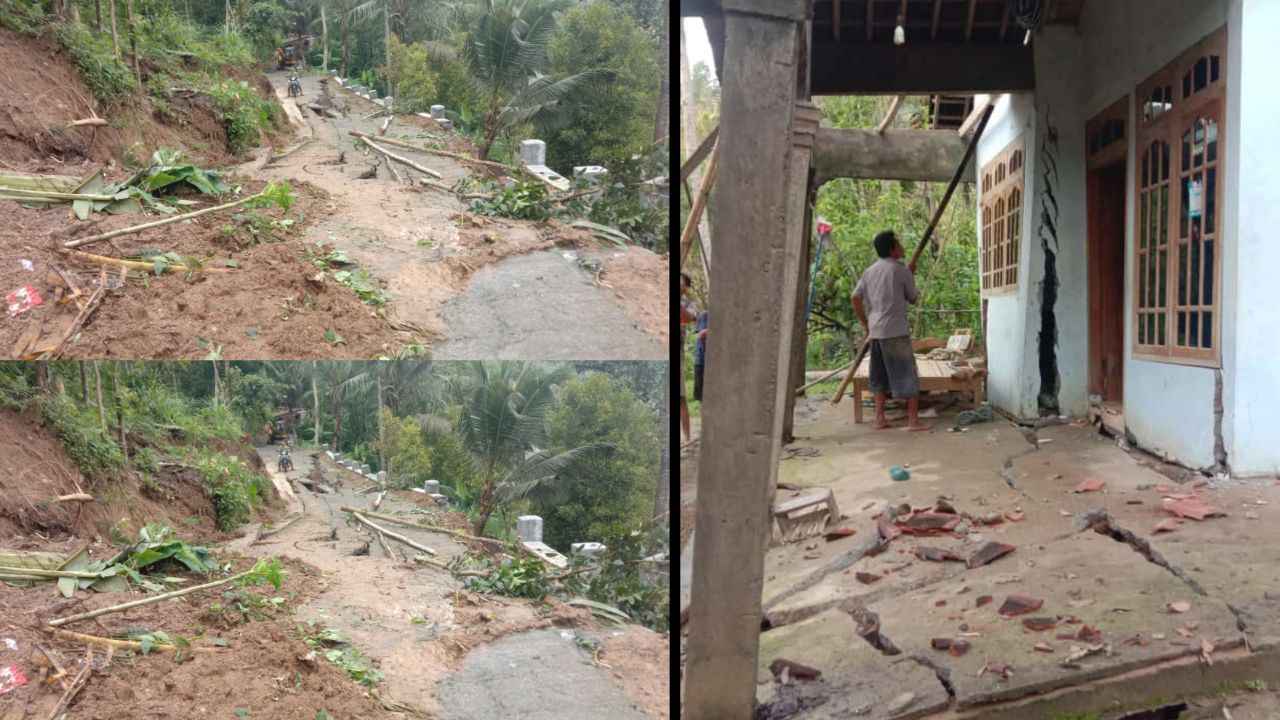 Tanah gerak di Dusun Mloko, Desa Prambon, Trenggalek/Foto: Kabar Trenggalek