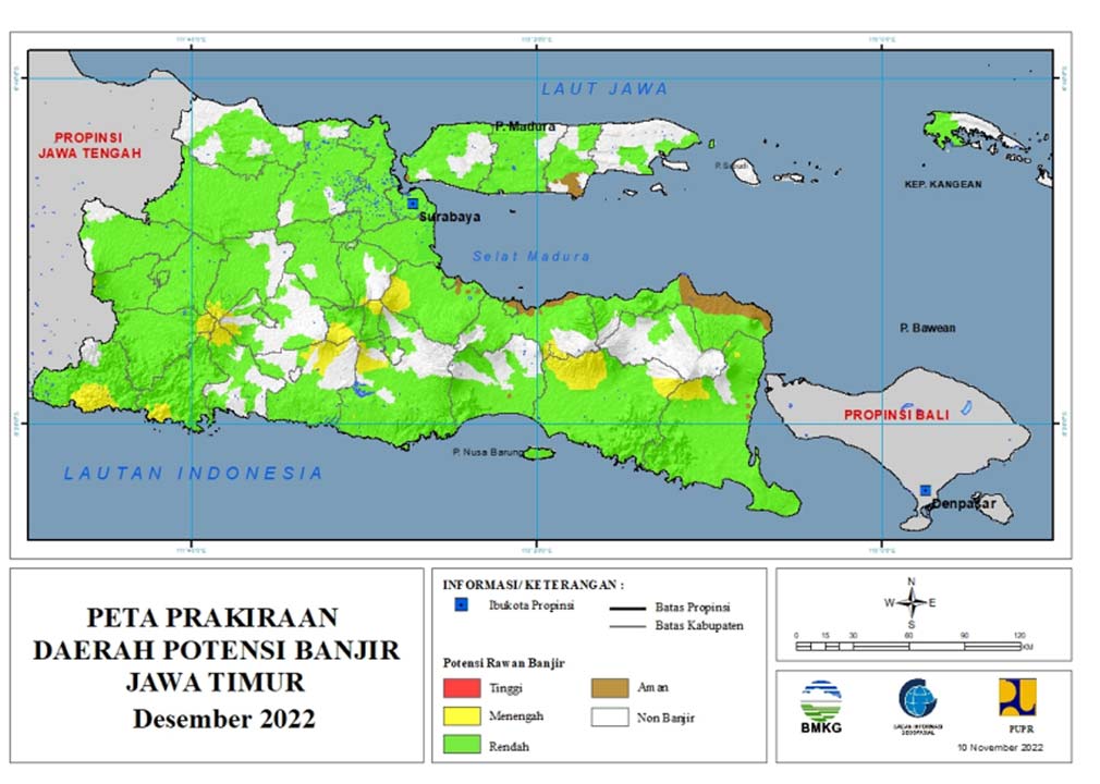 Peta Prakiraan Daerah di Jawa Timur yang Banjir Bulan Desember 2022