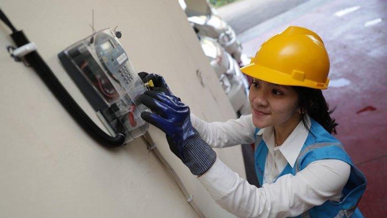 Perempuan petugas PLN memperbaiki jaringan listrik/Foto: PLN
