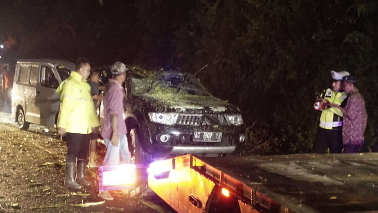 Mobil Pajero ringsek tertimpa pohon akibat tanah longsor/Foto: Kabar Trenggalek