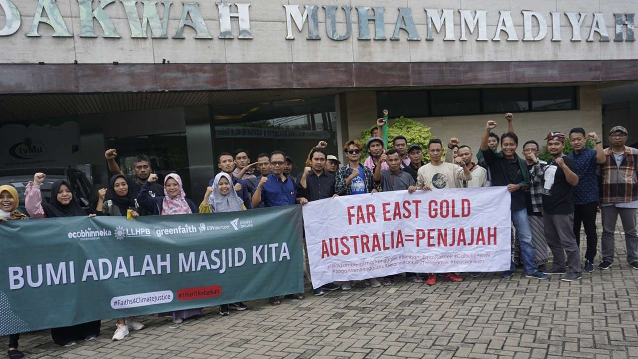 Aksi tolak tambang emas oleh Aliansi Rakyat Trenggalek di Gedung Pusat Dakwah PP Muhammadiyah, Jakarta/Foto: Raden Zamz (Kabar Trenggalek)