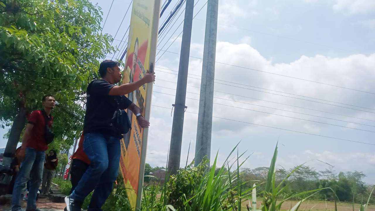 Baliho caleg dicopot panwascam trenggalek karena ada muatan kampanye/Foto: Raden Zamz (Kabar Trenggalek)