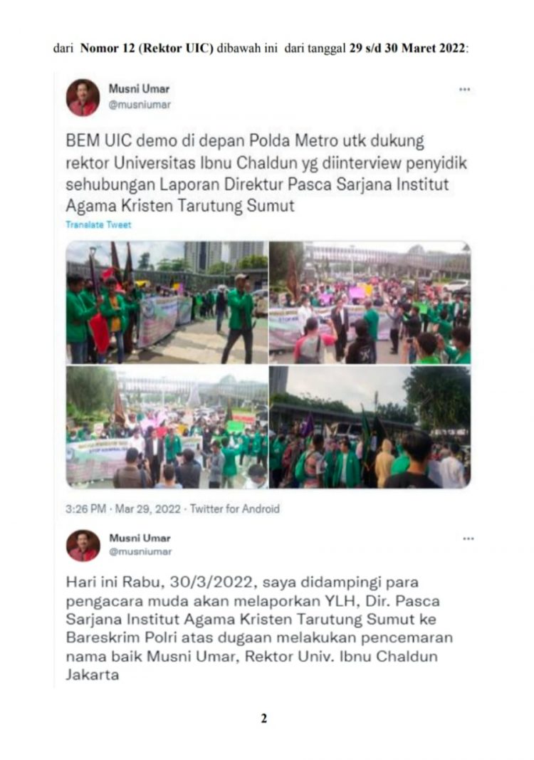 Status di tweeter saat mahasiswa UIC demo didepan Polda Metro Jaya, Senin (4/4).