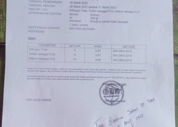 Laporan analisis Sucofindo - Medan atas kadar pupuk palsu, Rabu (6/4).