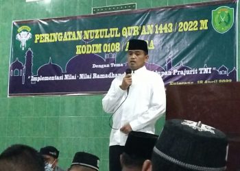 Dandim 0108/ Agara, Letkol Inf Robbi Firdaus SE, M.Si saat memberikan kata sambutan, Selasa (19/4).