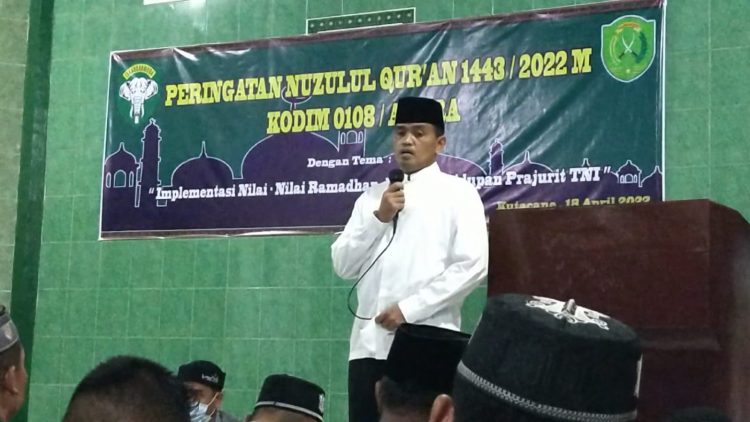 Dandim 0108/ Agara, Letkol Inf Robbi Firdaus SE, M.Si saat memberikan kata sambutan, Selasa (19/4).