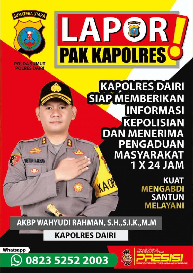 Kapolres Dairi, AKBP Wahyudi Rahman SH, SIK, MM saat launching program Lapor Pak Kapolres, Selasa (17/5).