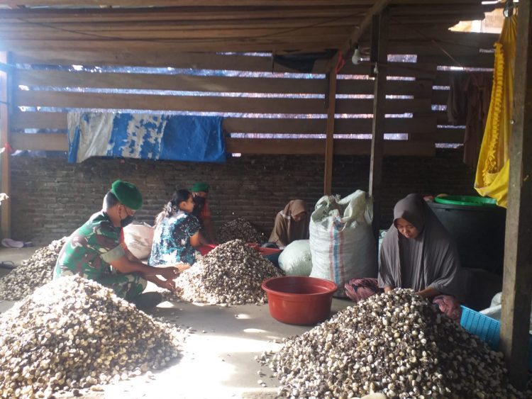 Babinsa Posramil Ketambe jajaran Kodim 0108/ Aceh Tenggara, Sertu Rismanto beserta rekan Babinsa saat anjangansana kepengepul kemiri milik warga binaan, Selasa (31/5).