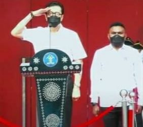 MenkumHam RI, Yasonna H Laoly saat pimpin apel gabungan setelah liburan idul fitri, Senin (9/5).